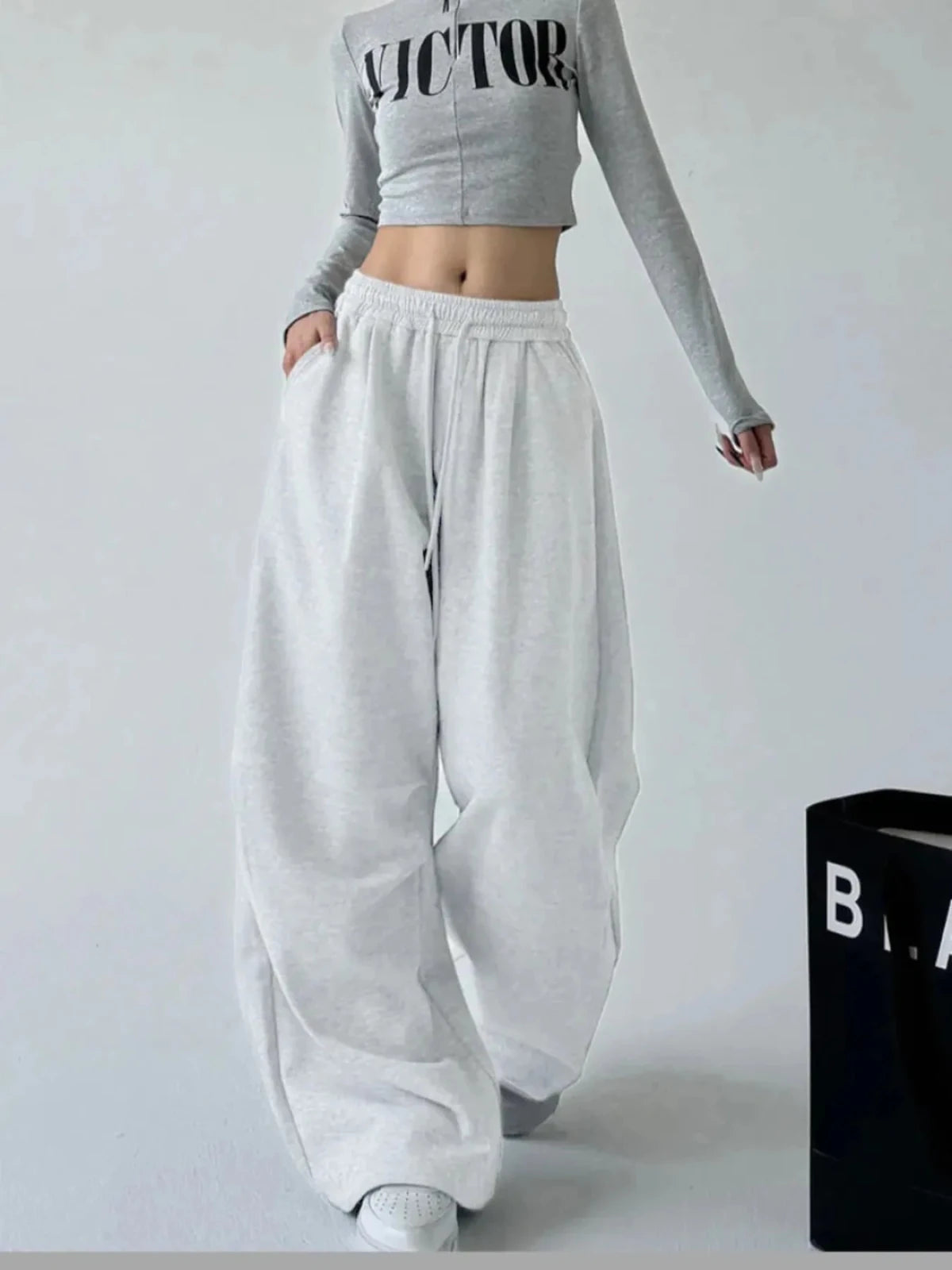 Women's Oversized Wide Leg Drawstring Pants | Flowy Relaxed Fit | CozyFits in White