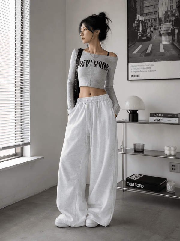Women's Oversized Wide Leg Drawstring Pants | Flowy Relaxed Fit | CozyFits in White