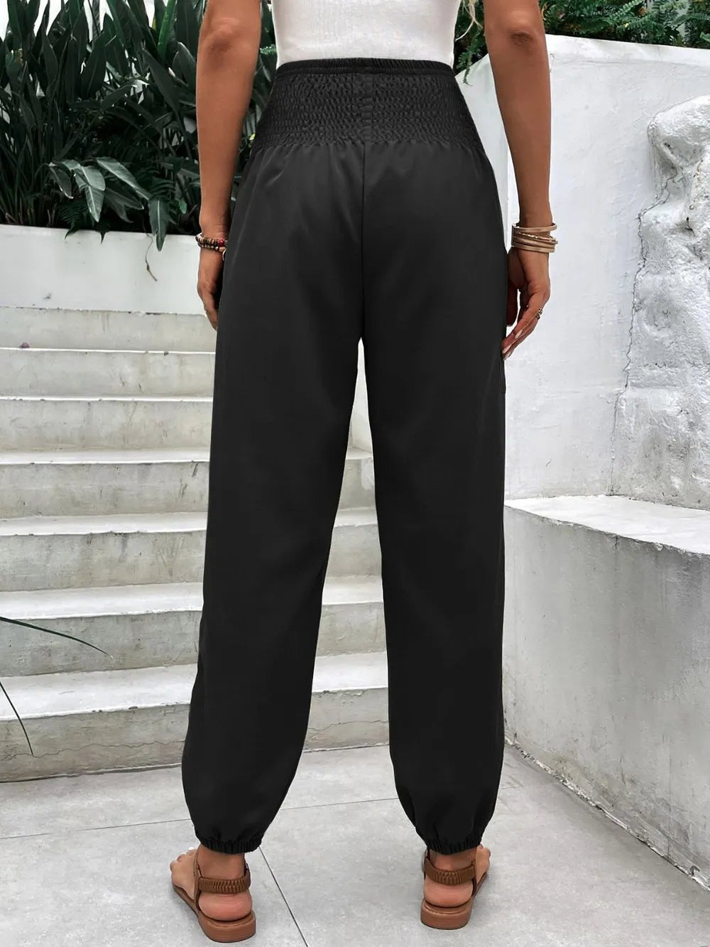 Women's Smocked High Rise Joggers with Pockets | CozyFits in Black