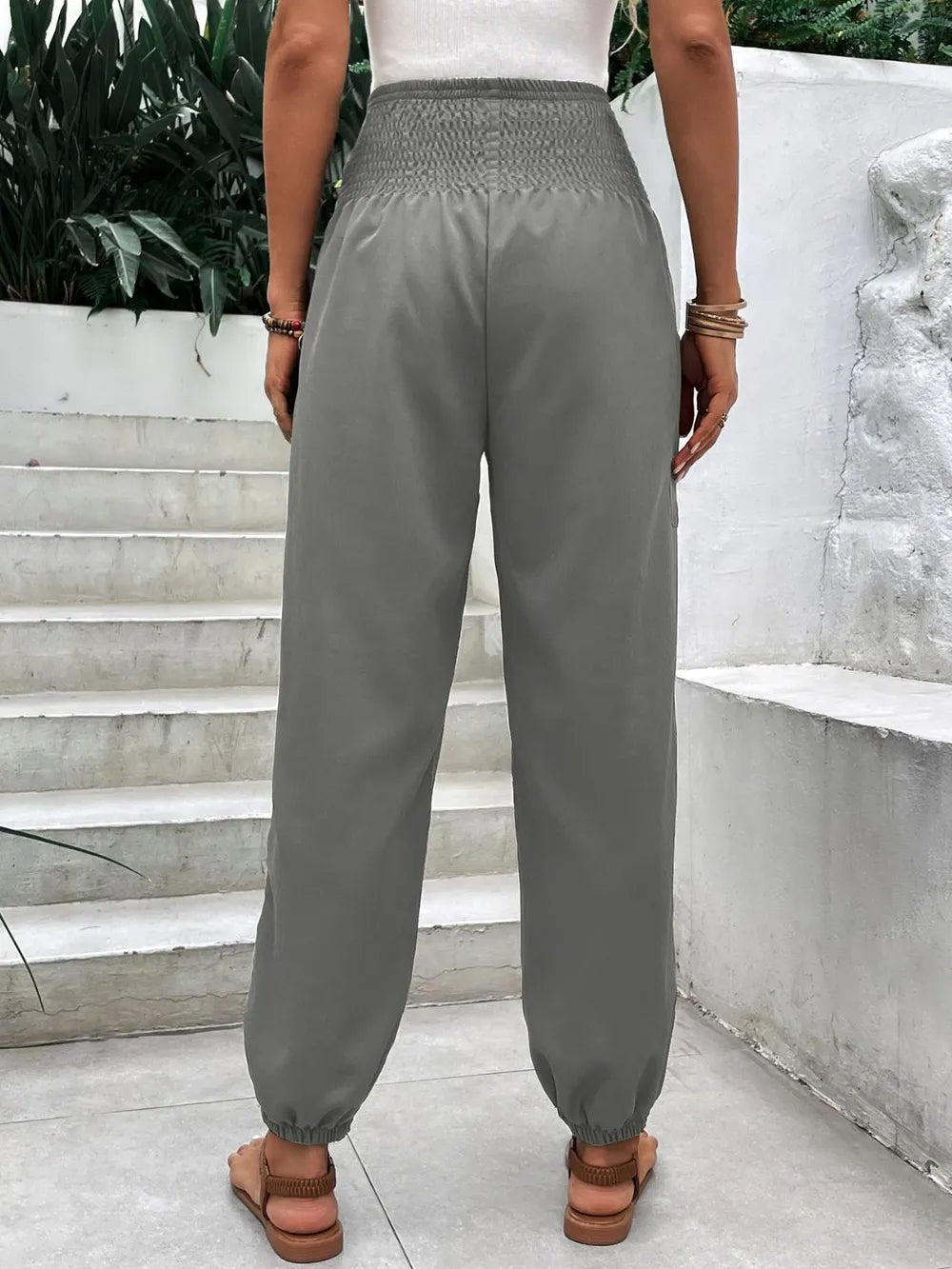 Women's Smocked High Rise Joggers with Pockets | CozyFits in Gray