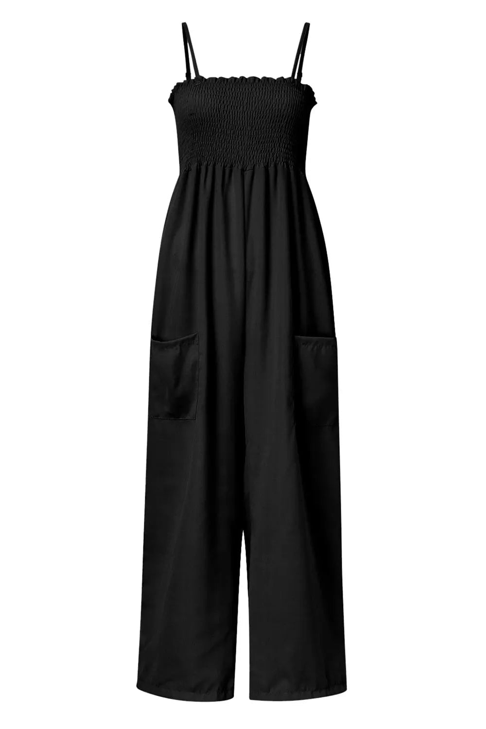 Women’s Smocked Spaghetti Strap Wide Leg Jumpsuit | CozyFits in Black
