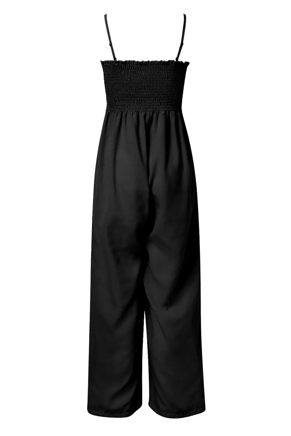 Women’s Smocked Spaghetti Strap Wide Leg Jumpsuit | CozyFits in Black