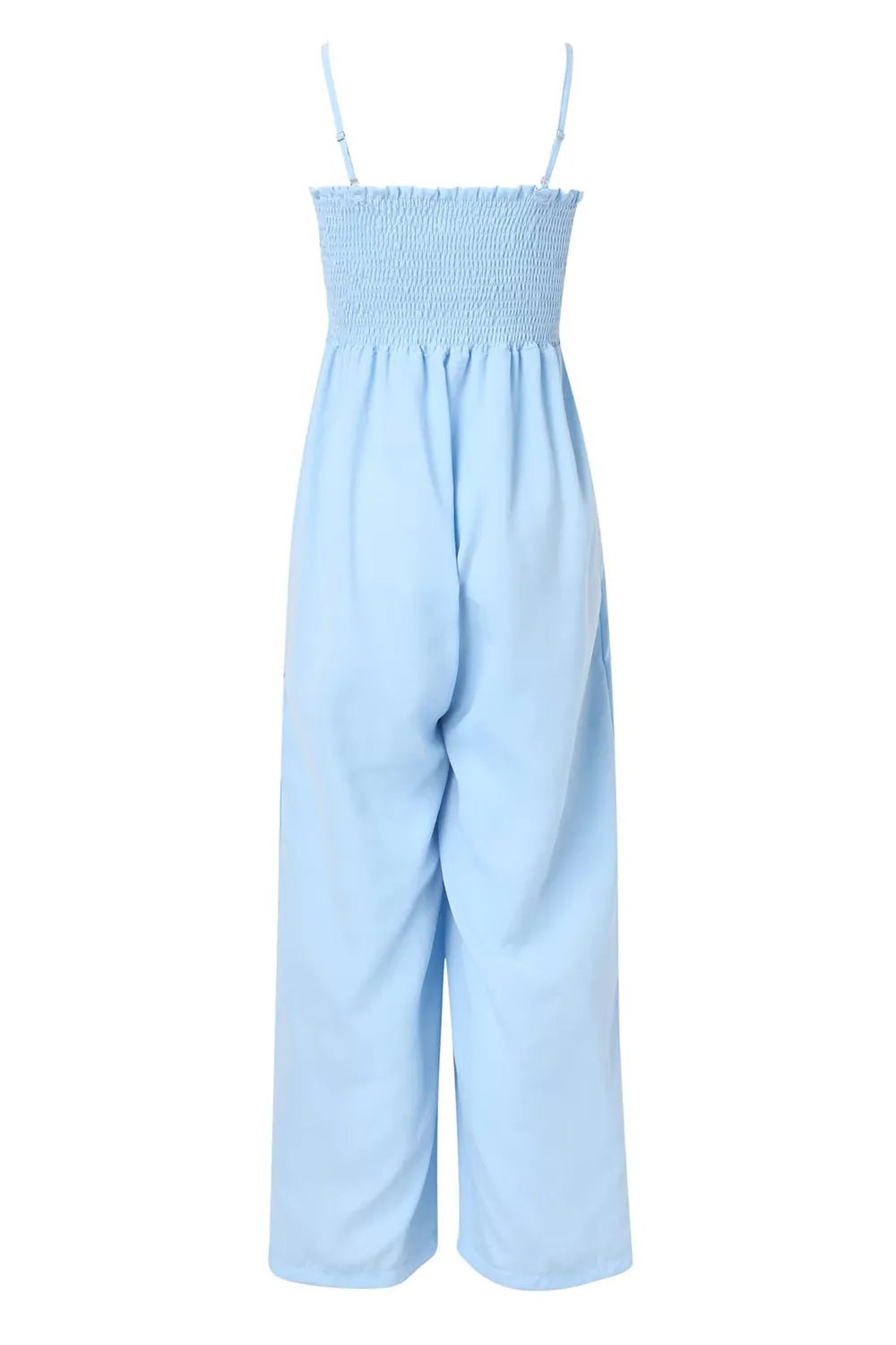 Women’s Smocked Spaghetti Strap Wide Leg Jumpsuit | CozyFits in Light Blue