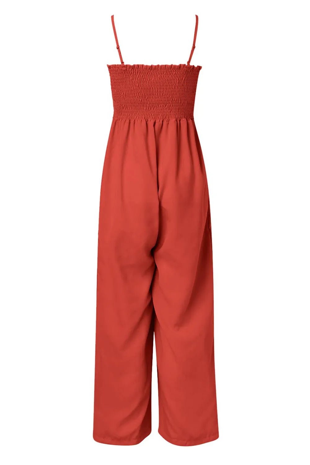 Women’s Smocked Spaghetti Strap Wide Leg Jumpsuit | CozyFits in Orange - Red