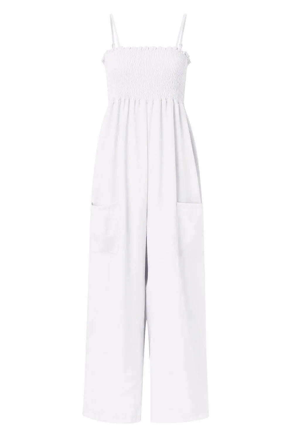 Women’s Smocked Spaghetti Strap Wide Leg Jumpsuit | CozyFits in White