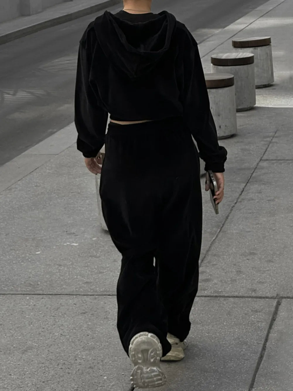 Zip Up Hoodie and Pocketed Pants Set | CozyFits in Black