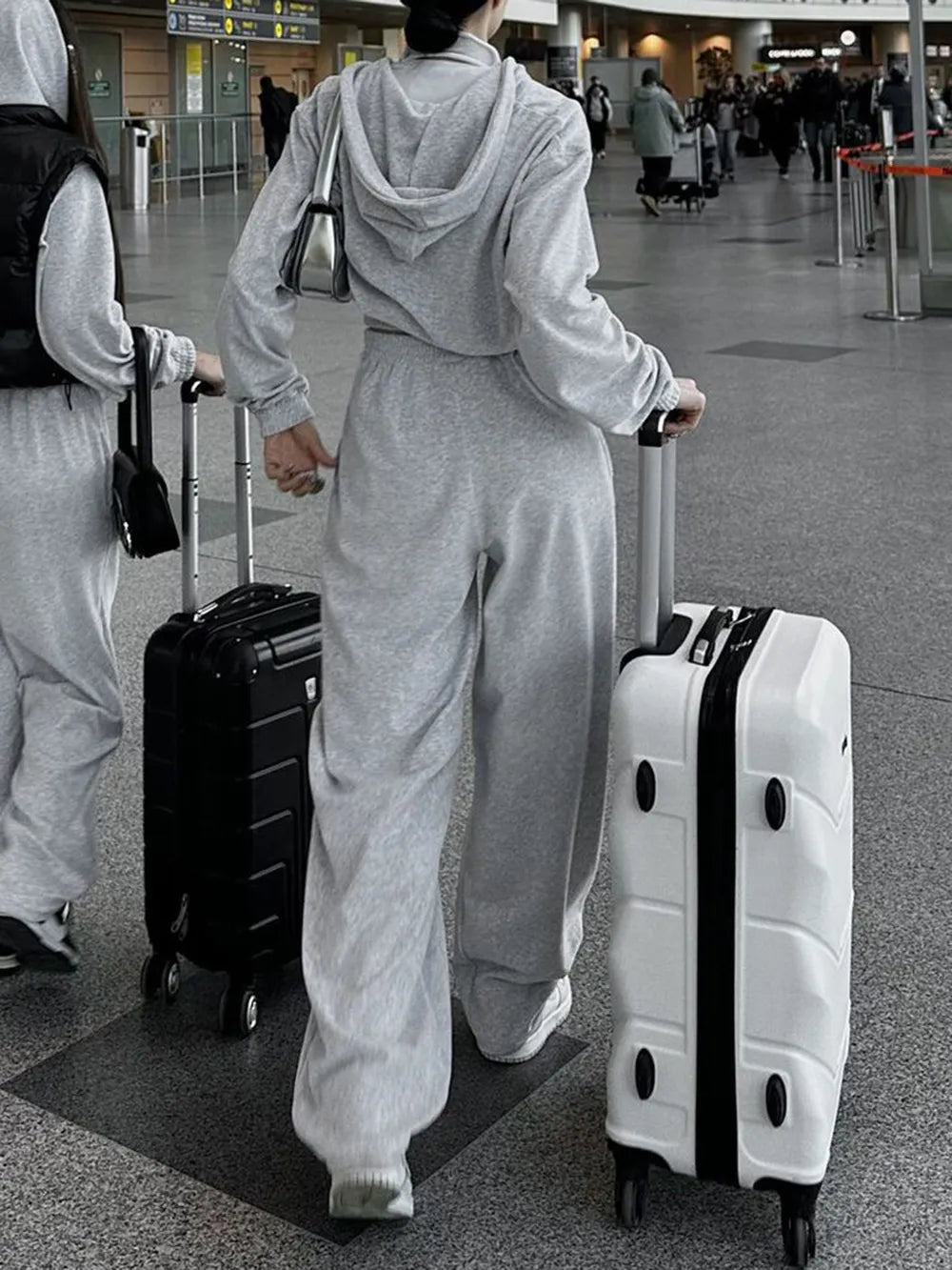 Zip Up Hoodie and Pocketed Pants Set | CozyFits in Light Gray