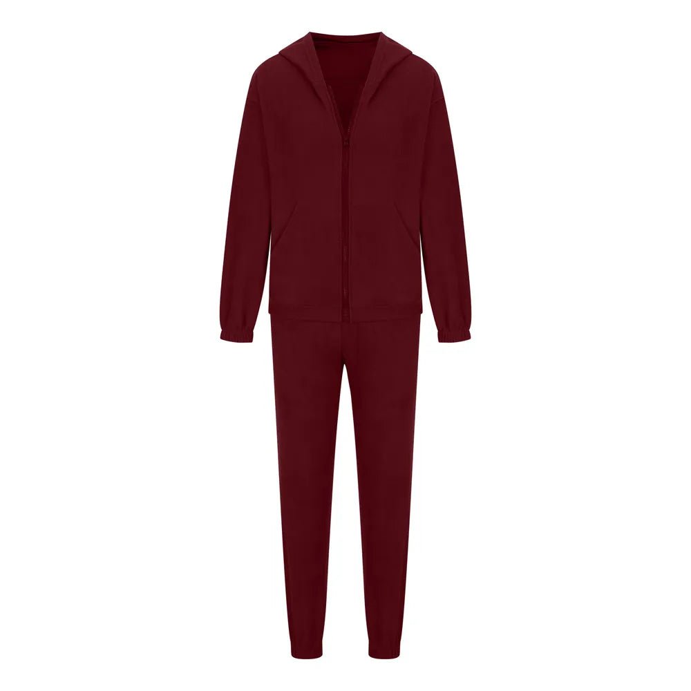 Zip Up Long Sleeve Hoodie and Joggers Set | CozyFits in Burgundy