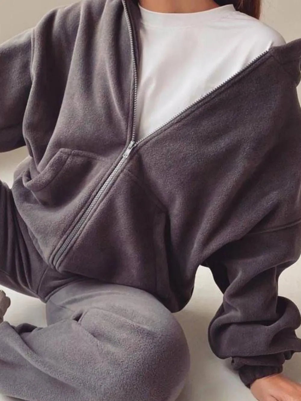 Zip Up Long Sleeve Hoodie and Joggers Set | CozyFits in Dark Gray