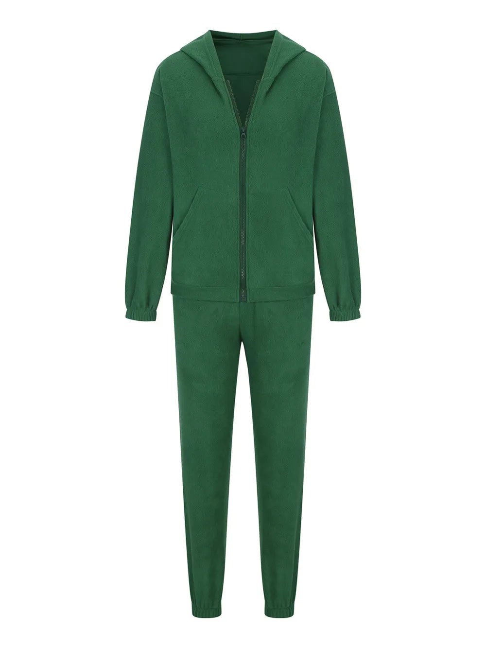 Zip Up Long Sleeve Hoodie and Joggers Set | CozyFits in Dark Green
