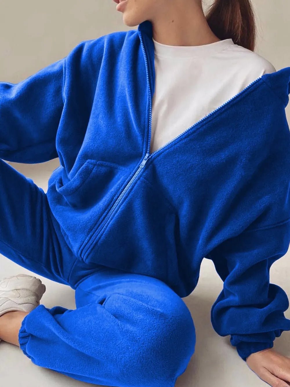 Zip Up Long Sleeve Hoodie and Joggers Set | CozyFits in Royal Blue
