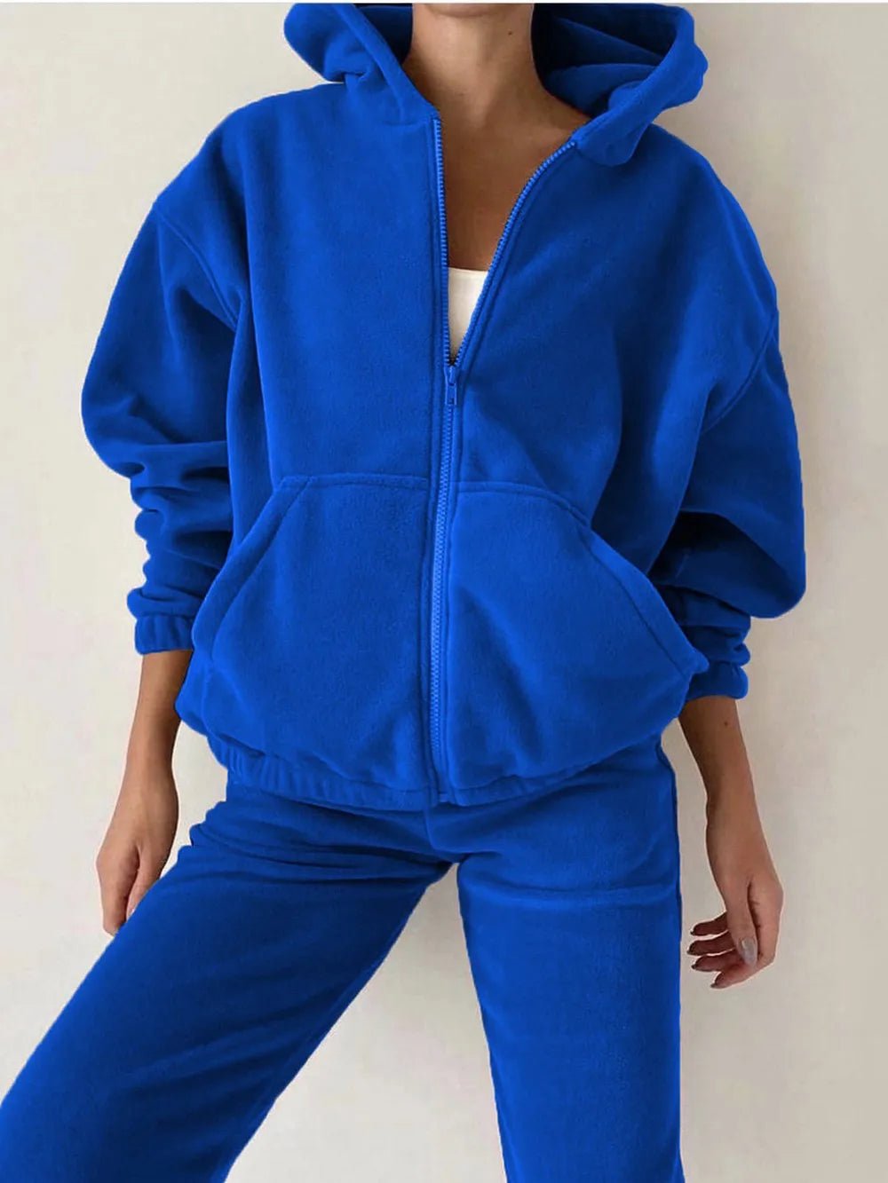 Zip Up Long Sleeve Hoodie and Joggers Set | CozyFits in Royal Blue