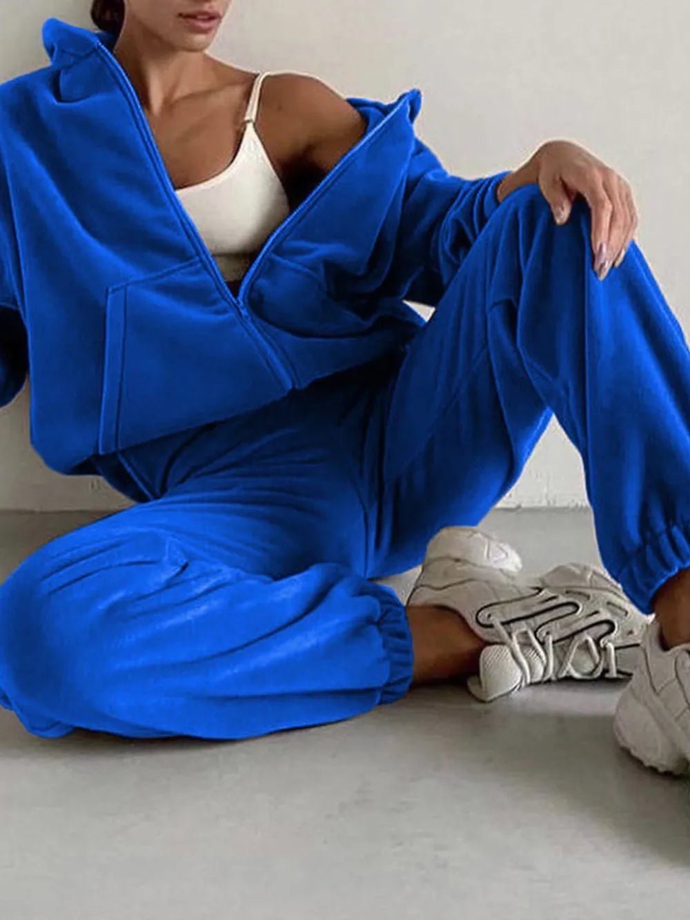Zip Up Long Sleeve Hoodie and Joggers Set | CozyFits in Royal Blue