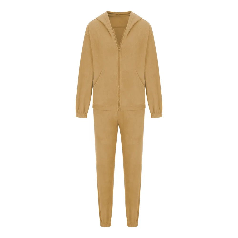 Zip Up Long Sleeve Hoodie and Joggers Set | CozyFits in Tan